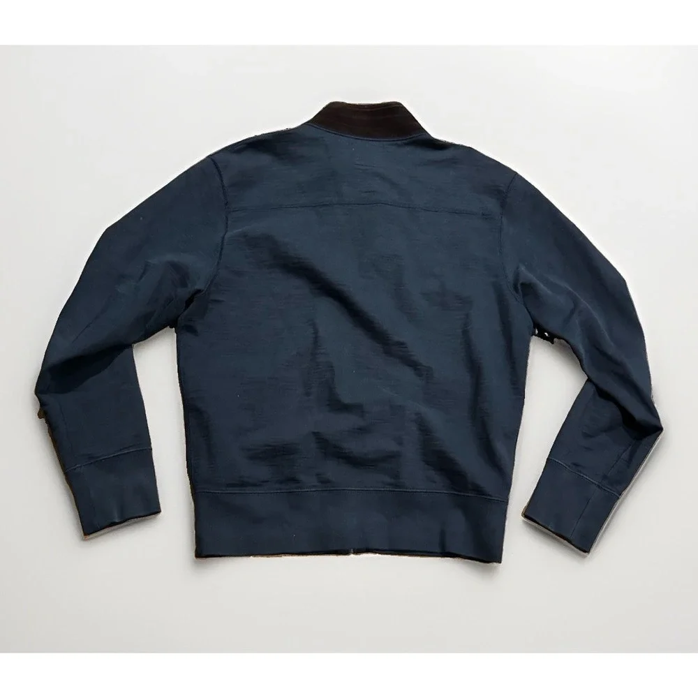 Billy Reid Jacket Mens L Navy Brown Cotton Full Zip Bomber Suede Trim
